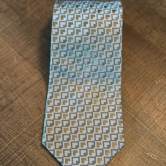 Stafford Geometric Patterned Tie - Beige and Gray - Picture 1 of 8
